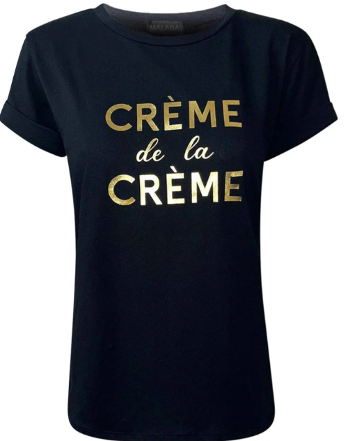 Elevate your style with our CRÈME DE LA CRÈME slogan t-shirt in bold black. Stand out from the crowd and make a statement with this chic and trendy tee. Perfect for any occasion, this shirt is sure to turn heads and showcase your impeccable taste. Add a touch of luxury to your wardrobe with the CRÈME DE LA CRÈME slogan t-shirt. Get yours today!