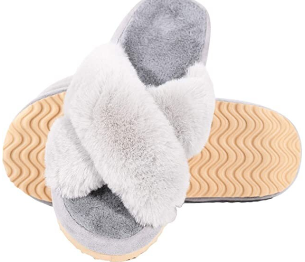 Criss Cross Band Slippers for Women Fuzzy Slippers